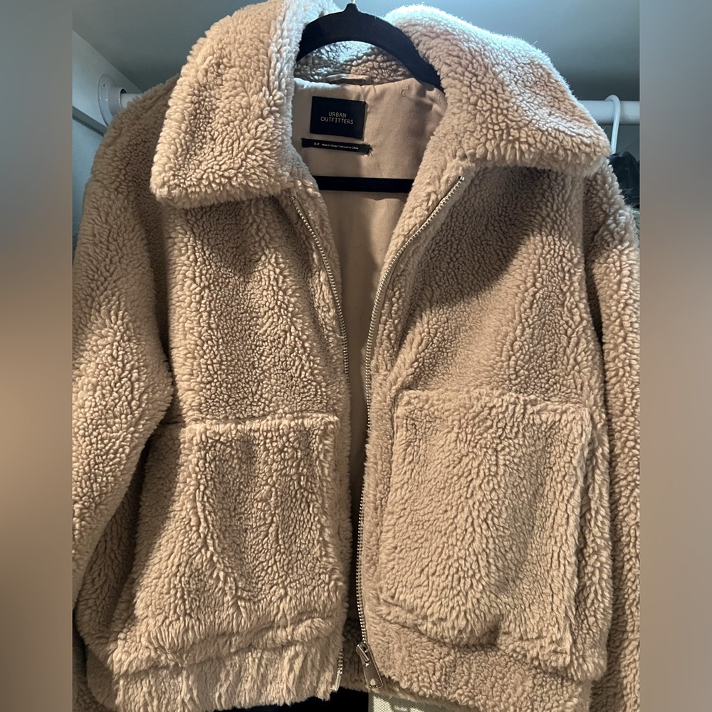 Urban outfitters Teddy sz S bomber jacket taupe color
